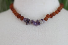 Load image into Gallery viewer, Kids: Raw Cognac Amber + Raw Amethyst || Necklace