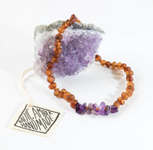 Load image into Gallery viewer, Kids: Raw Cognac Amber + Raw Amethyst || Necklace